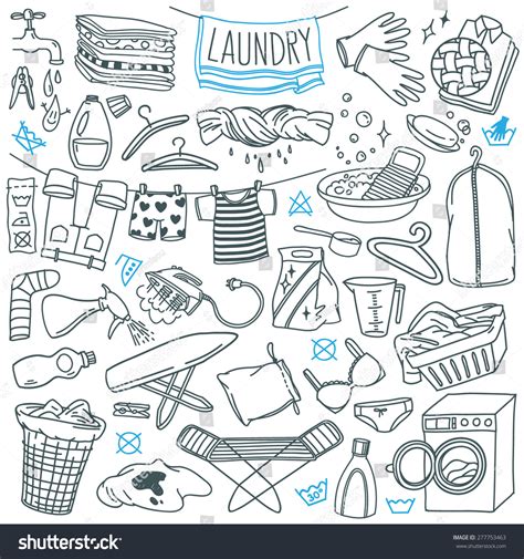 Laundry Themed Doodle Set Various Equipment And Royalty Free Stock