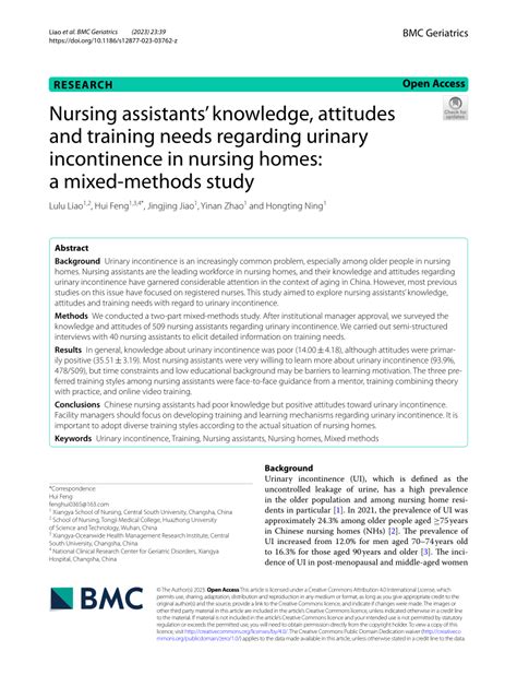 Pdf Nursing Assistants’ Knowledge Attitudes And Training Needs Regarding Urinary Incontinence