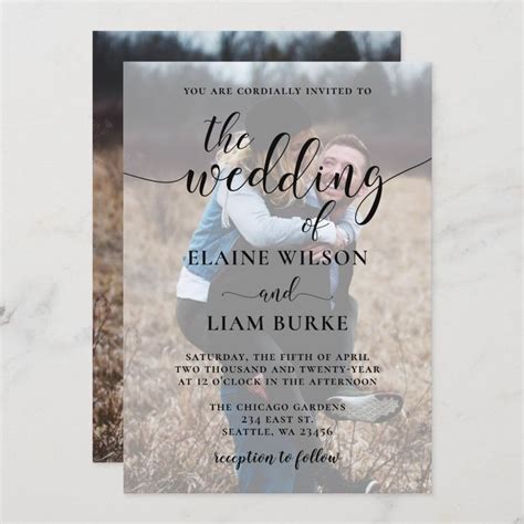 Simple Full Photo Overlay Wedding Invitation Zazzle Photo Overlays