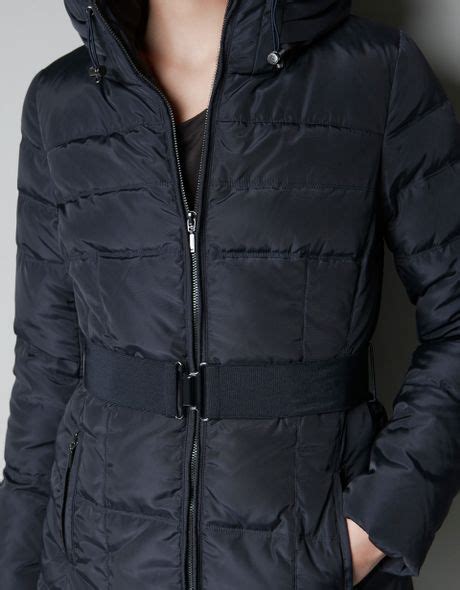 Zara Quilted Jacket With Belt In Blue Navy Lyst