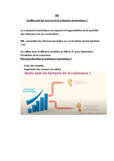 SES Quelles sont les sources de la croissance économique SES