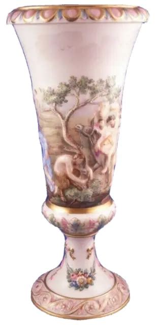 Antique Thc Ginori Doccia Porcelain Relief Scene Goblet Vase