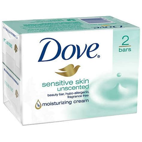 Dove Unscented Beauty Bar Sensitive Skin 4 Oz 2 Ea Pack Of 6