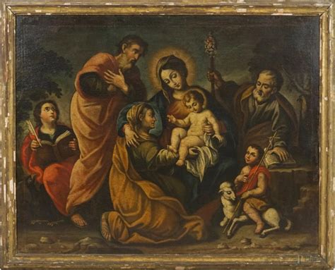 Pittore Del XVII XVIII Secolo Sacra Famiglia Con Sant Anna San