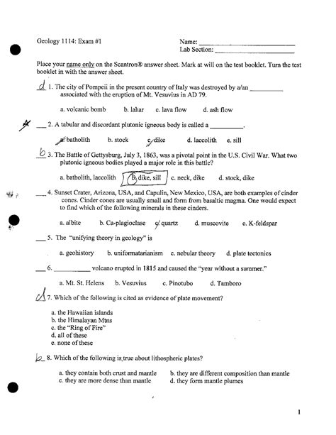 Exam 1 Solved Physical Geology Geol 1114 Docsity