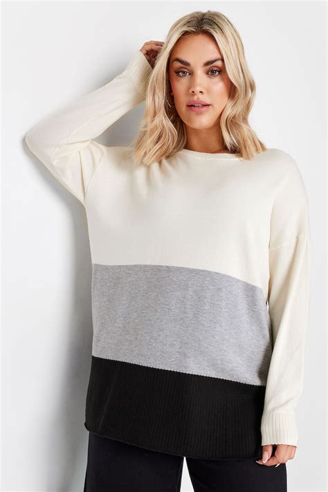 Yours Plus Size White Grey Colourblock Jumper Yours Clothing