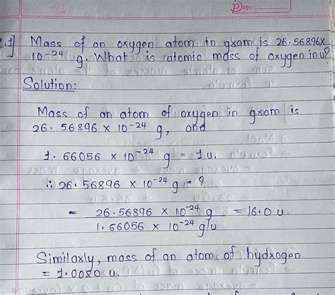 Calculate Atomic Mass Of Oxygen Mass Of An Atom Of Oxygen In Gram Is