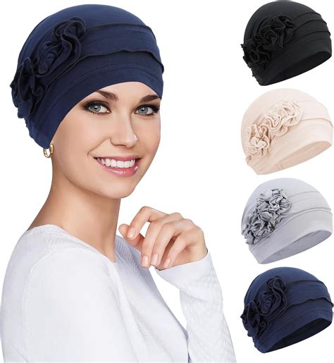 4 Pieces Chemo Headwear For Women Turbans Cap Beanie Hat Head Wraps Hair Coverings For Women