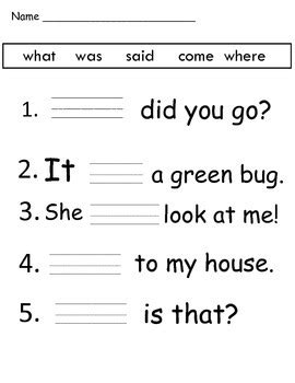 Fill In The Blank Sight Word WS Where Come By Kinder Spot TPT