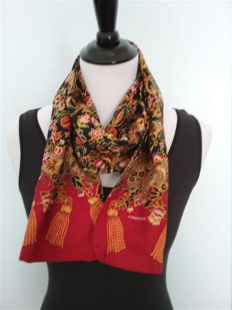 Vintage Long Red Scarf Colorful Floral Scarf Spring Scarf Etsy