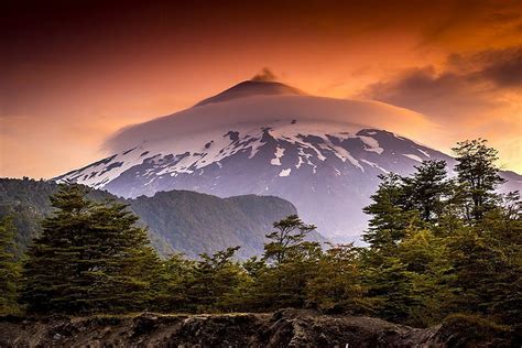 自然風景山日没森雲雪のピークオレンジ空チリ、 Hdデスクトップの壁紙 Wallpaperbetter