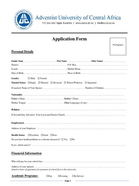 Undergraduate Application Form Pdf