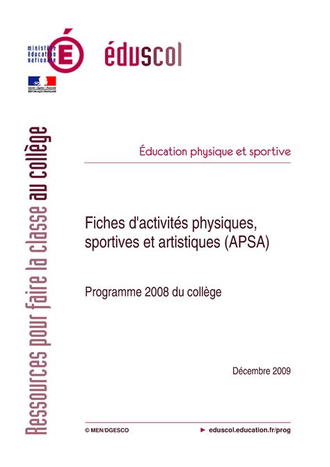 Fiche Ressources Apsa Ducation Physique Et Sportive Fiches D