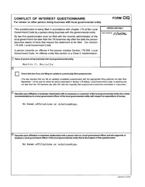 Fillable Online CONFLICT OF INTEREST QUESTIONNAIRE FORM CIQ Fax Email