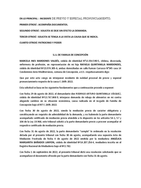 Escrito Incidente Nulidad Procesal Procesal Pdf Procedimiento Civil