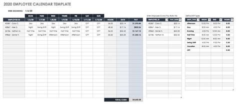 2020 employee vacation planner template | example calendar - Example Calendar Printable