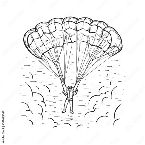 Sketch Vector Color Illustration With Hand Drawn Skydiver Flying With A