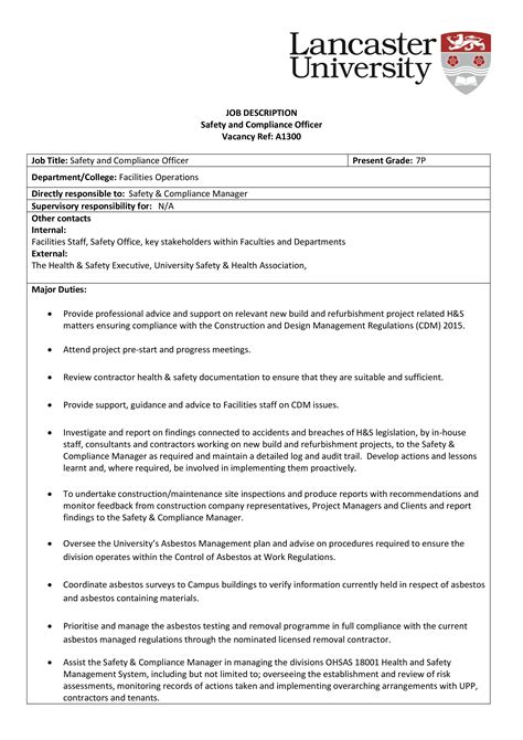 Safety Compliance Officer Job Description How To Create A Safety Compliance Officer Job