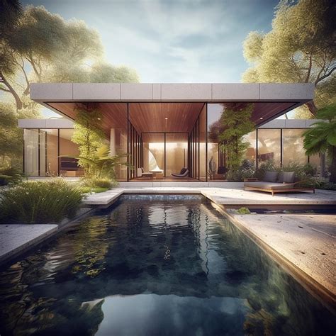 villa moderne avec piscine parmi les arbres photo premium