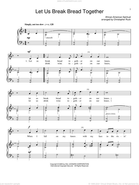 Let Us Break Bread Together Sheet Music For Voice And Piano PDF