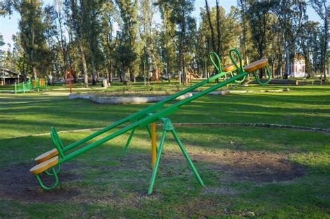 Juego de equilibrio de swing para niños en un hermoso parque verde con