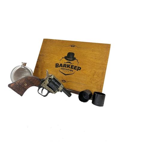 Heritage Barkeep 22lr Revolver With Wood Grips Flask And Shot Glasses Kit High Plains Cattle