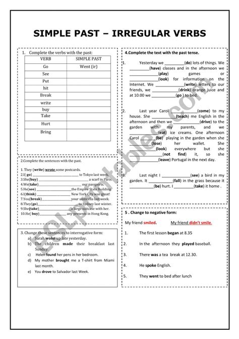 Simple Past Irregular Verbs Esl Worksheet By Crismary