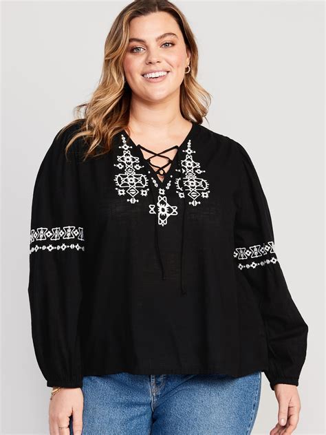 Lace Up Embroidered Poet Blouse Old Navy