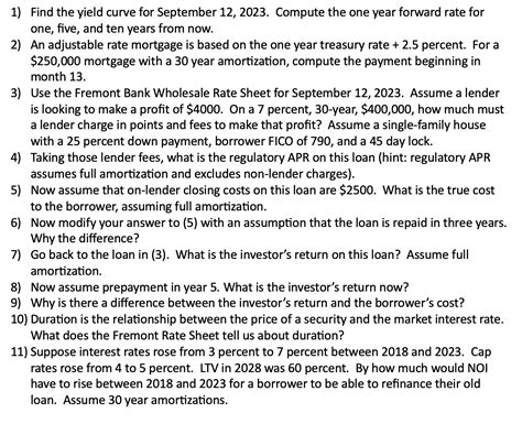 1) Find the yield curve for September 12, 2023. | Chegg.com