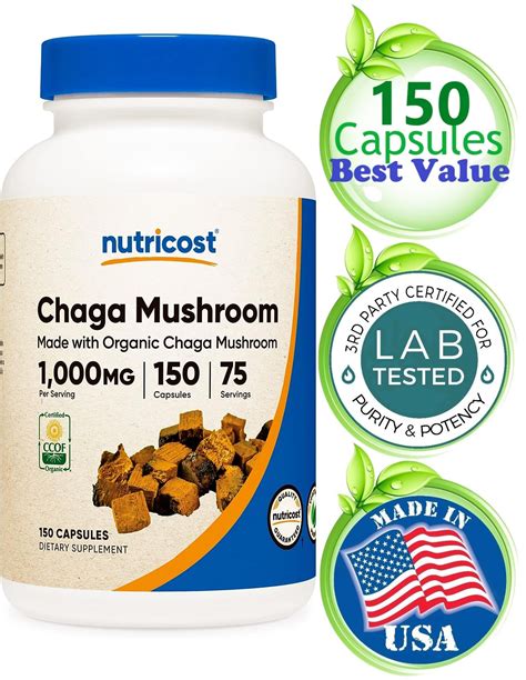 Real Chaga Mushroom 120 Capsules Organic Super Extract 1000mg Superfood