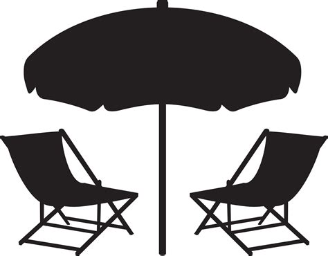 Beach Chairs And Umbrella Black And White Vector Illustration