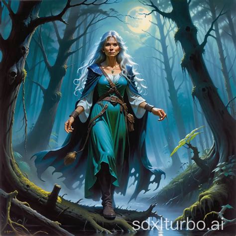 Sinister Withered Hag Portrait In Enchanted Swamp Forest Fantasy Art By