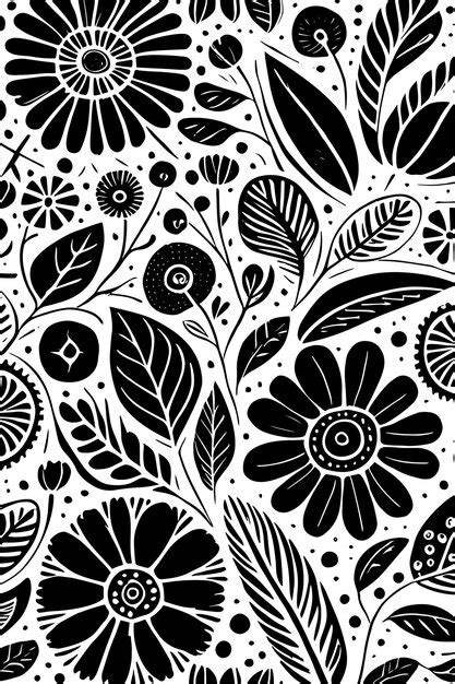 Patrón De Textura De Flores Dibujadas A Mano Monocromáticas En Blanco Y Negro Abstracto