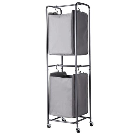 Cintbllter Rolling 2 Tier Vertical Laundry Hamper Sorter Grey Cart