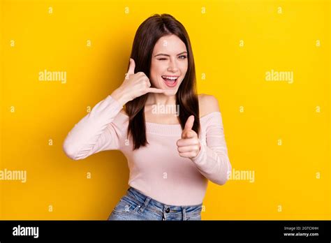 Photo Of Impressed Brunette Lady Point You Call Wear Pink Shirt