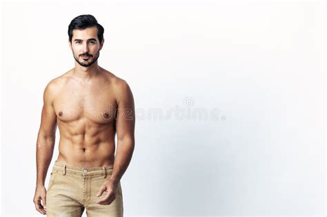 Man Athlete Model With A Naked Torso And Six Pack Abs Sporty Inflated