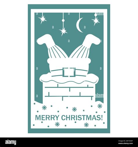 Christmas Card With Santa Claus In The Fireplace Papercut Style