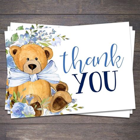 Teddy Bear Thank You Card Printable Teddy Bear Shower Thank Etsy