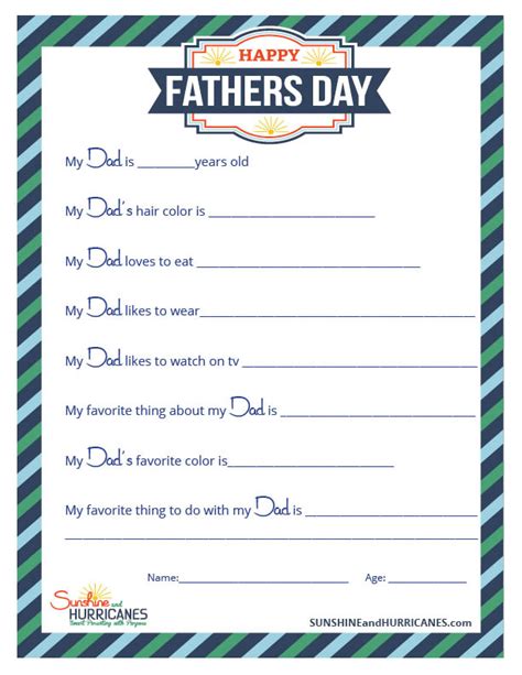 Fathers Day Printable Questionnaire