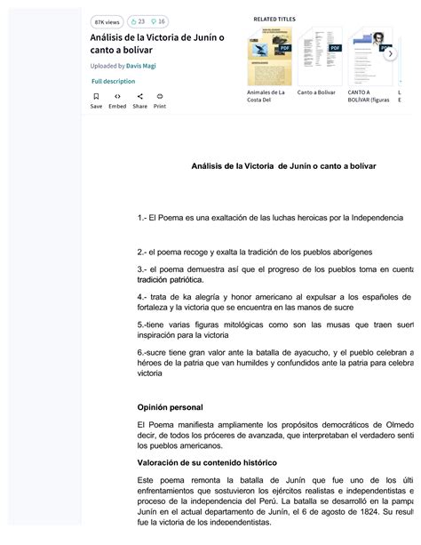 Pdf Analisis De La Victoria De Junin O Canto A Bolivar Compress