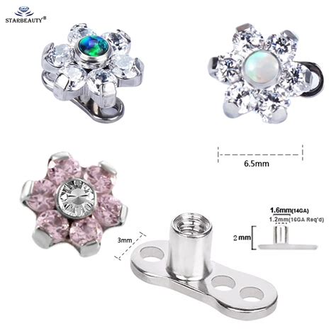 1pc G23 Titanium And Opal Gem Micro Dermal Anchor Piercing Top Dermal Skin Diver Surface Piercings