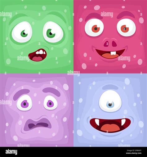 Square Monster Faces Icons Bizarre Face Emotional And Collection