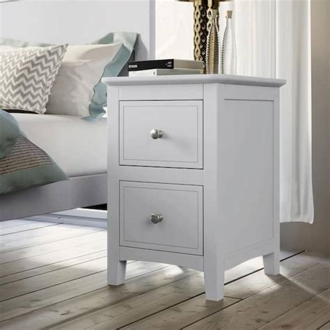 Harper & Bright Designs 2-Drawers Solid Wood White Finish Nightstand YJH012AAW - The Home Depot