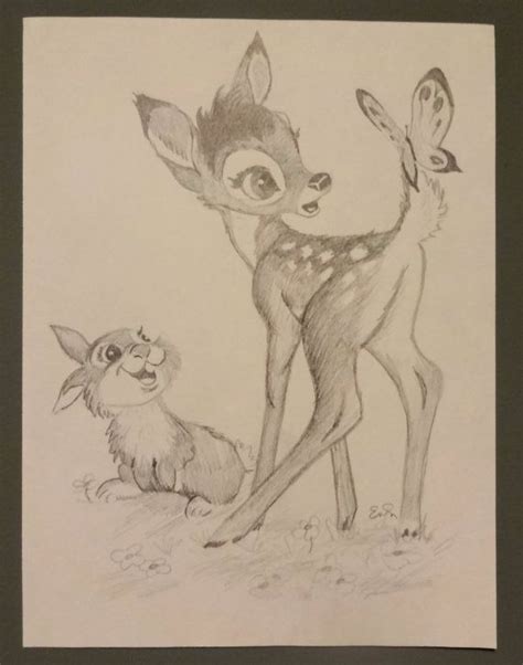 Bambi And Thumper From Disneys Bambi Graphite Drawing Cartoon