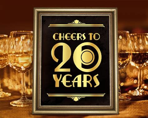 Cheers To 20 Years Printable Sign 20th Birthday Great Gatsby Etsy