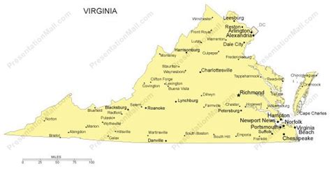 Virginia PowerPoint Map - Major Cities