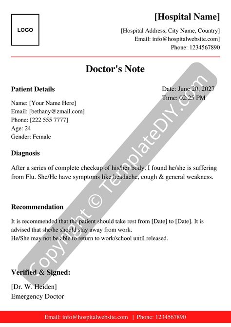 Doctors Note For Flu Template Printable In Pdf And Word