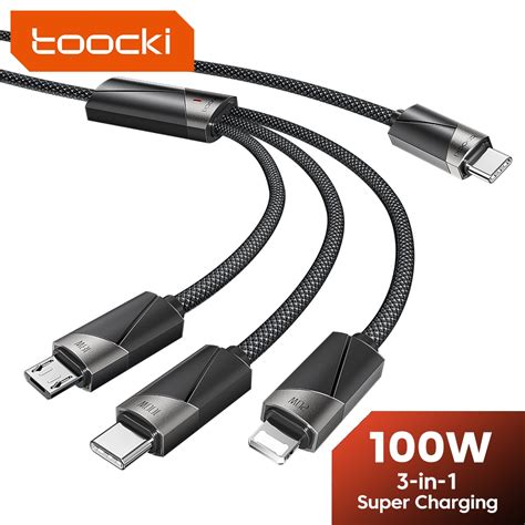 Toocki 3 In 1 สายชาร์จ Usb C Type C เป็น Type C Micro 1os 100w ชาร์จ