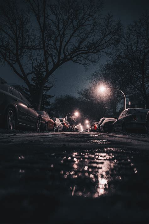 Cars Parked on the Side of the Road During Night Time · Free Stock Photo