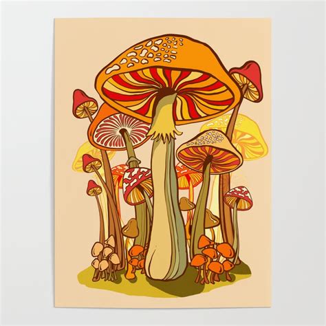 Mushroom 70s Madness Orange Red Hippie Boho Midcentury Poster By Chrissyink Society6